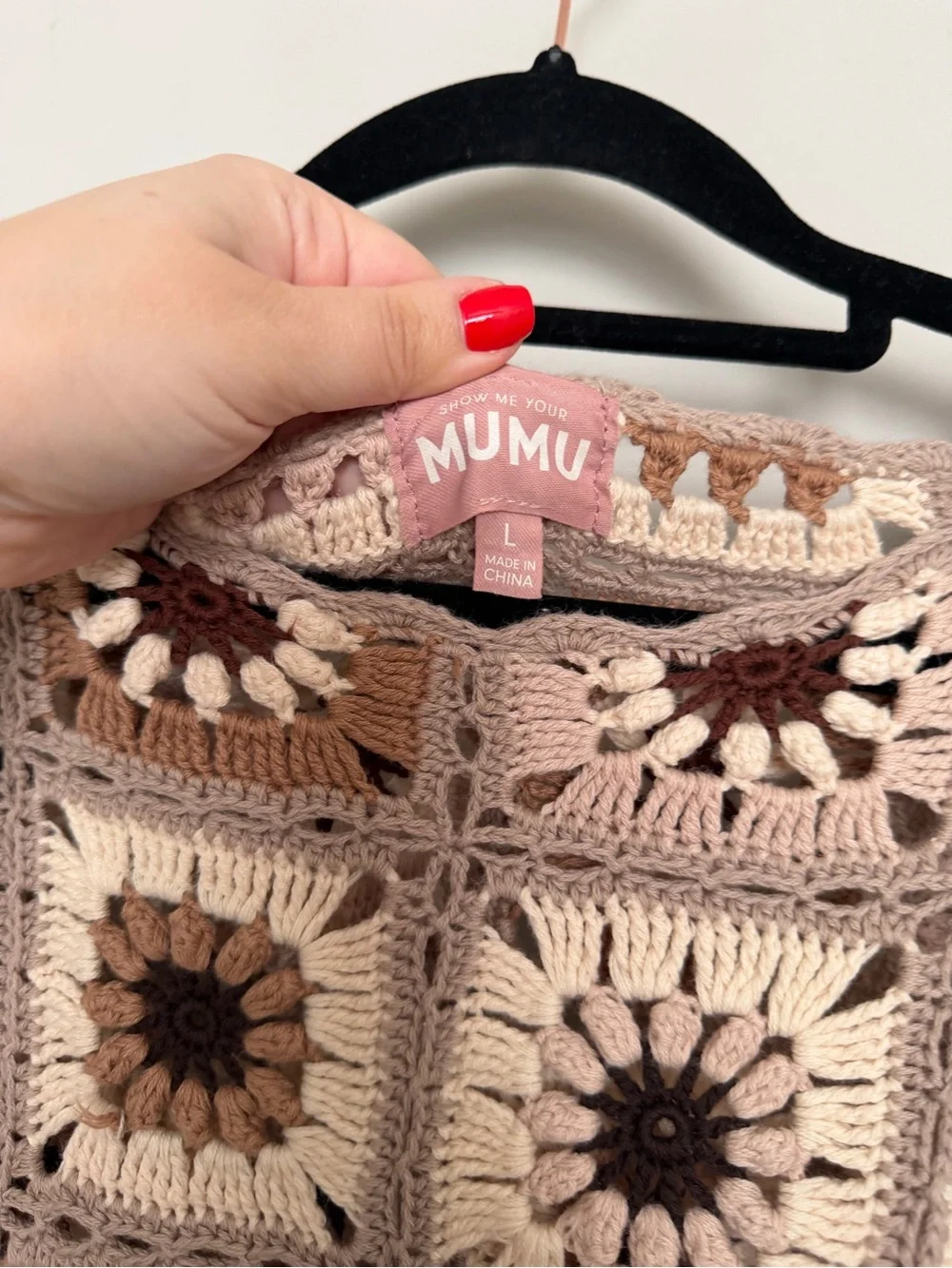 Show Me Your MuMu Crochet Square Floral Mini Coverup in Cream and Brown Large